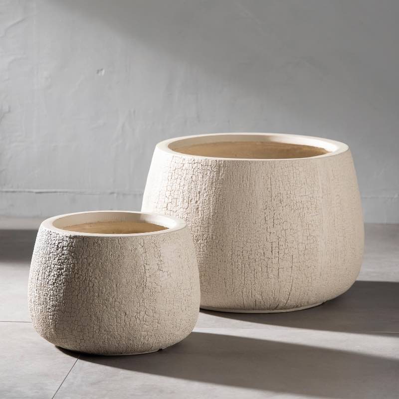 Fiber Clay Planters, Set of 2 - Taupe